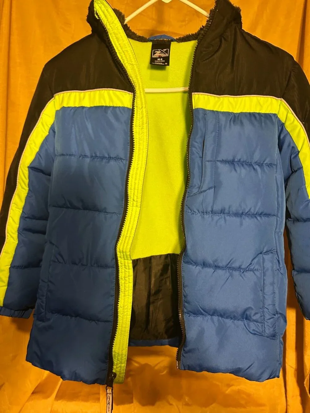 ZeroXposur Boys' Antarctica Puffer Jacket    Blue black and neon yellow, cozy  b